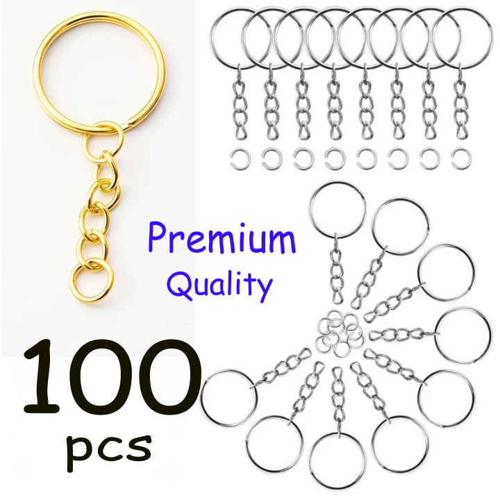 Simple Silver Key Rings Premium Quality Golden and Silver Key Rings with Chain and Open Jump ...