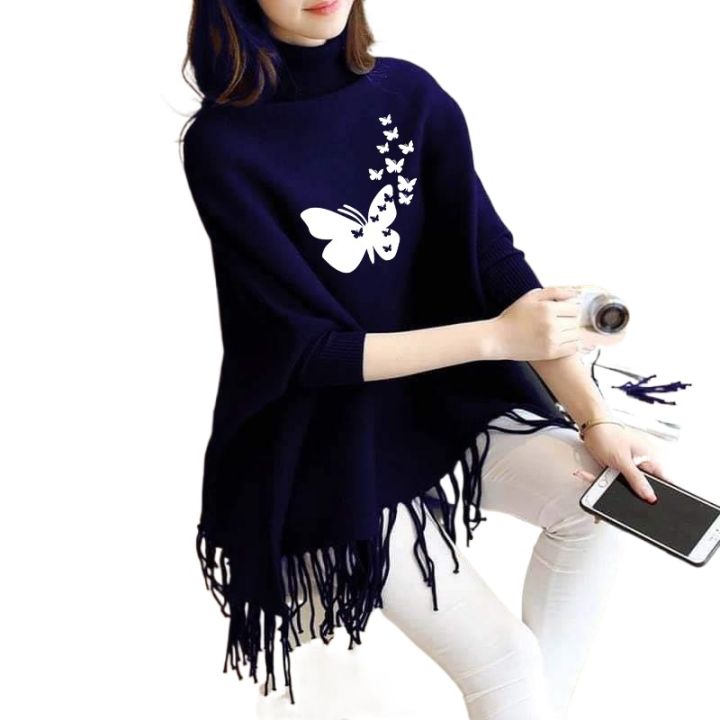Women's%20Winter!%20Fleece%20Printed%20Poncho%20For%20Women%20Butterflies%20Printed%20Poncho%20For%20Girls%20-%20Image%204