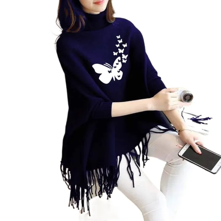 Women's%20Winter!%20Fleece%20Printed%20Poncho%20For%20Women%20Butterflies%20Printed%20Poncho%20For%20Girls%20-%20Image%204
