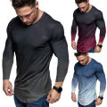 Men T-shirt Gradient Print Crew Neck Quick Dry Shirt. 