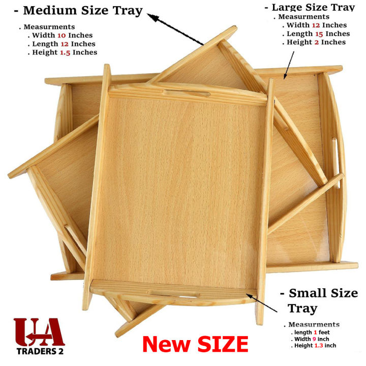 Premium Quality 3 Pcs Wooden Serving Tray Set With Handels Premium Quality Set of 3 Multipurpose Trays