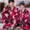Pack of 2 Couple Night Suit Set, Men and Women Silk Night Dress / Printed Trouser Shirt Soft Material Nighty Set for Both Women and Men - Silky Satin Pajama Sets Button Down Sleepwear Loungewear.(It come in different colors and design, so we may send any). 