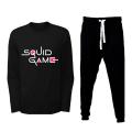 Black Squid Game Printed Full Sleeves T shirt And Trouser Casual Cotton Sports Wear Plain Trousers Summer Arrival For Men. 