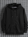 BRANDSTITCH Black Plain Fleece Zipper Hoodie For Men & Women. 