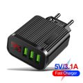 3 Port USB Phone Charger 5V 3.1A Digital LED Display Travel Wall Charger Adapter for iPhone Samsung Xiaomi EU Plug. 