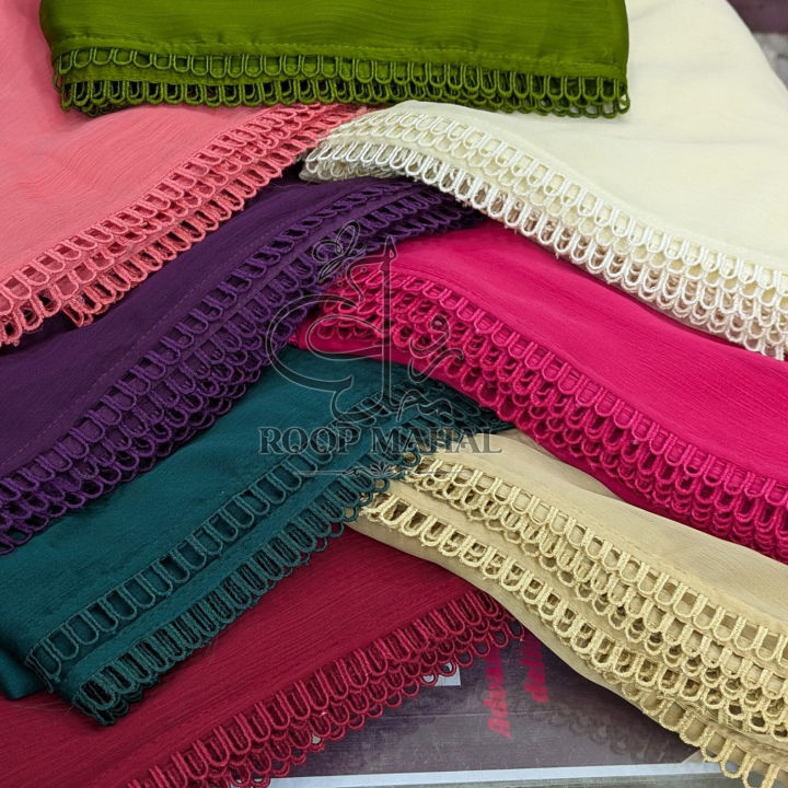 Crinkle%20Chiffon%20Dupatta%20Lightweight%20Fancy%204%20Side%20Ring%20Lace%20Elegant%20Party%20Wear%20for%20Women%20&%20Girls%20Multiple%20Colors%20-%20Image%202