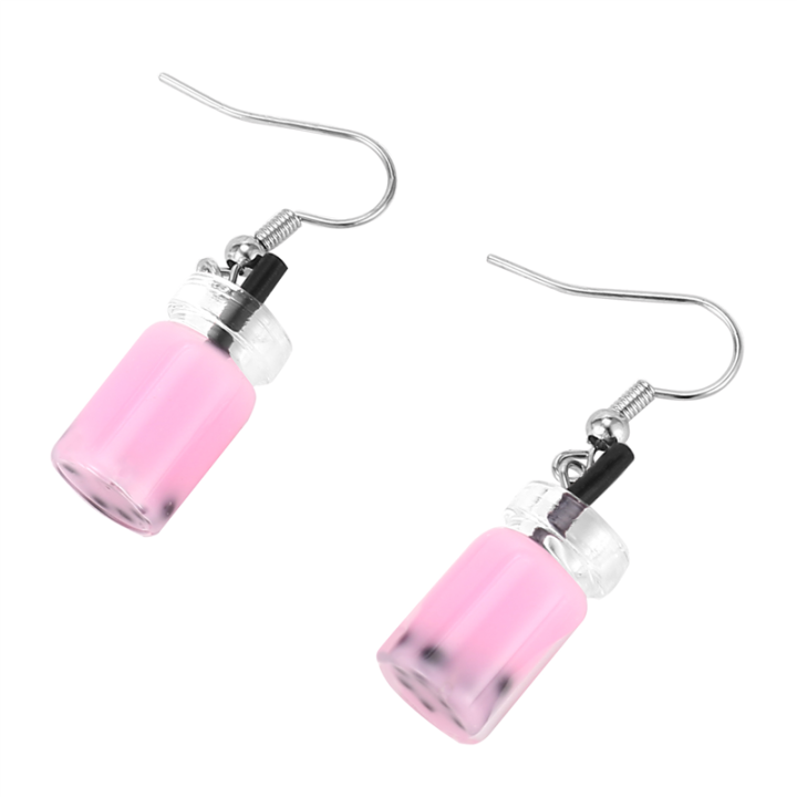(GGBR) Funny Lemon Tea Pearl Milk Tea Earrings Bubble Tea Funny Dangle Earrings for Women ,Pink