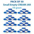pack of 50 Empty Cosmetic Containers Cream Pot Jar Refillable plastic 10 gm. 