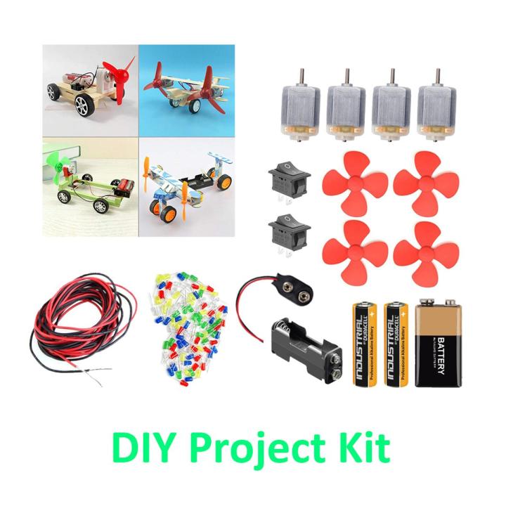 DC motor Electronic Science project DIY Kit for Students 4v Motor, LEDs, Battery, propellers etc