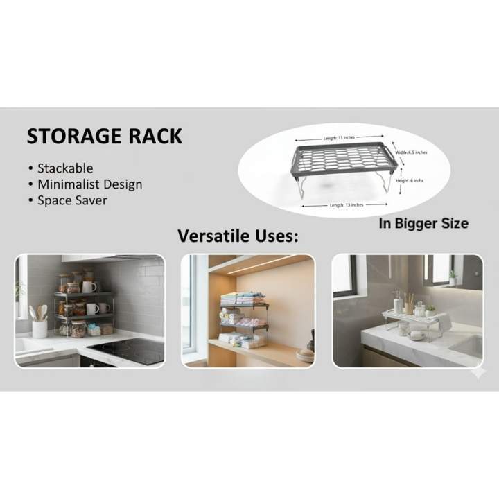 Stackable Kitchen Storage Rack – Space-Saving Organizer for Cabinets ...
