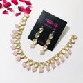 Pink Color Kundan Jewelry Set For Girls. 