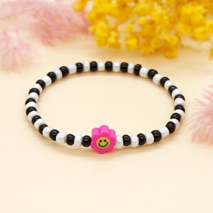 Go2Boho Smile Face Bracelets Seed Beads Bracelet 2023 Fashion Jewelry For Women Smiley Charm White and Black Beaded Braclet