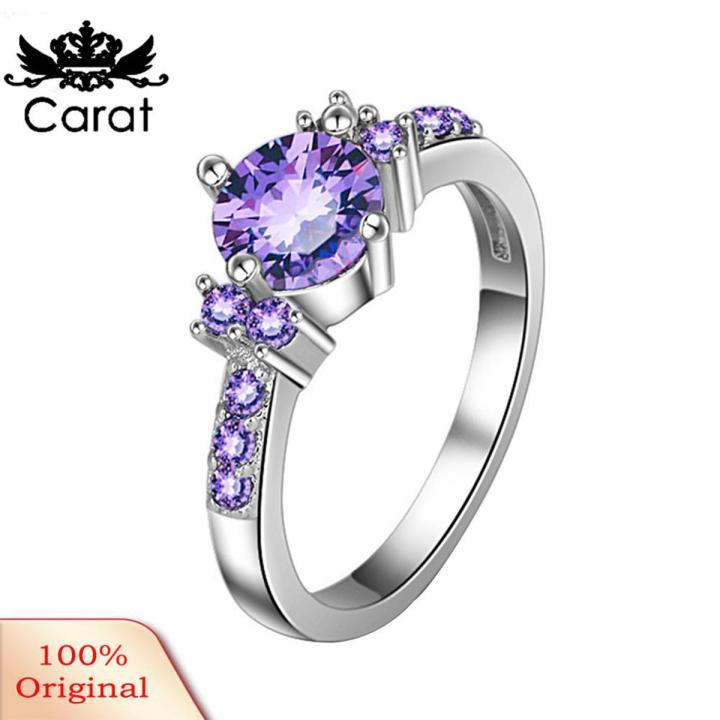 Carat Luxury Women Faux Amethyst Inlaid Finger Ring Wedding Engagement Jewelry Gift