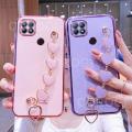 For Realme C25Y Back Cover + Love Heart Bracelet Luxury Glossy Shiny Plating Bumper Ladies Case Soft Silicone Protective Phone Cases. 