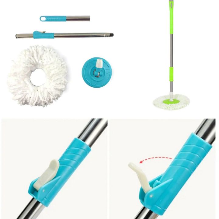 Spin Mop 360 Degree Rotating Mop Head and Mop Stick With Mop Refill 360 Mop/ Spin Mop Handle Stick, Stainless Steel Pole Microfiber Head Refill With Flexible Head For Floor, Home, Office