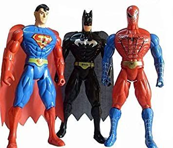 Pack of 3 pcs - Avengers Super Hero Action Figures With Led Light Toys For Kids and Boys Move able Spider Man Bat Man Super Man Spiderman Superman Batman Size 17 Cm