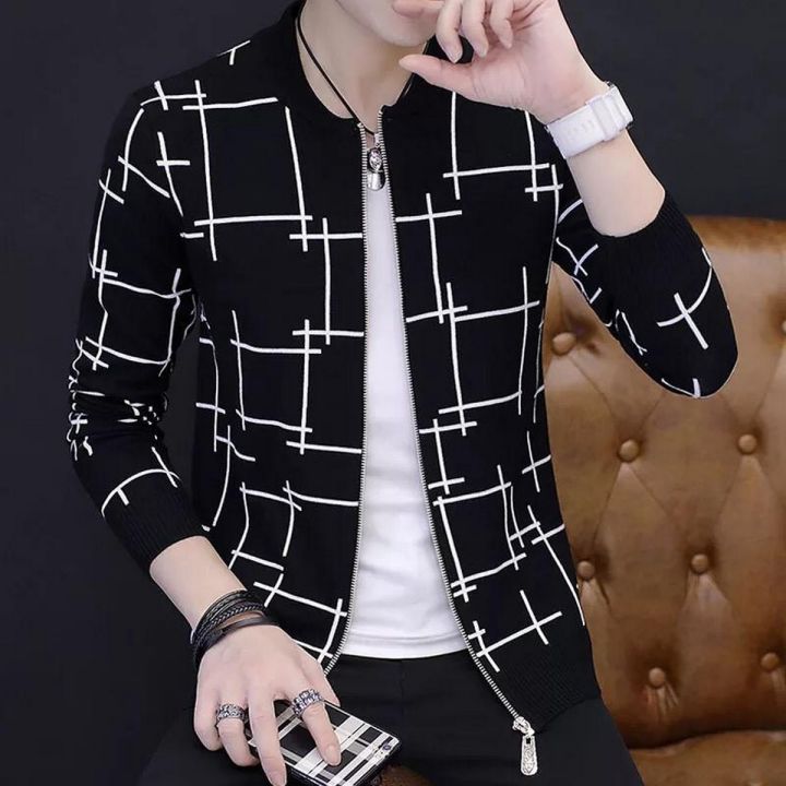 "Fashionable & Premium Quality - Stay Stylish with a Black Lining Printed Zipper Jacket, Featuring Trendy Design and Wash and Wear Convenience"