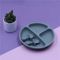 Silicone Baby Tableware with Suction Cup Toddler Plate and Portable Fork Spoon Kids Food Bowl Set D. 