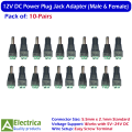 10 Pairs DC 12V Male Female Power Plug Jack Screw Connector for Camera & Light by Electrica. 