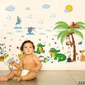 Beach Kids Wall Stickers Colorful Zoo Animal Wall Paper  Removable Vinyl Wall Decal Sticker PVC Wall Art Mural For Kids Room. 