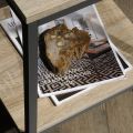 Square Wrought iron table with wooden top. 