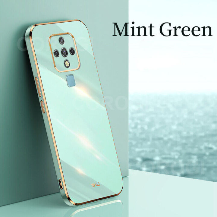 For Tecno Camon 16 SE Back Cover Luxury 6D Plating Square Frame Shiny Case Camera Lens Protection Soft Silicone Mobile Phone Cases