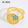 AYONG Arab Gold Color Coin Rings 18k Gold Plated Dubai African Luxury Jewelry for Women Bridal Wedding Party Gifts. 