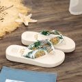 2022 Summer Floral Printing Slippers Women Bohemian Satin Strap Platform Wedge Flip Flops Outdoor Thick Bottom Beach Shoes. 