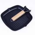 Steak Frying Pan Cast Iron Steak Grill Pans Non-Stick Frying Pan Wooden Handle Folding for Kitchen Fry Cooking Steak. 