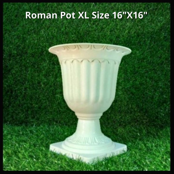 Copa Plastic XL Size Roman Style Pot Gardening Pot Vase Planter With Base Indoor And Outdoor Long Design - White