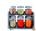 Elegant Design 2 Tier Spices Rack, 6 Transparent Spice Jars with Spoons Inside, 2 Tier Kitchen Spice Jar, Multifunctional Seasoning Condiment Spice Rack, Portable Kitchen Seasoning Jar, Home Masala Box Spice Jar,. 