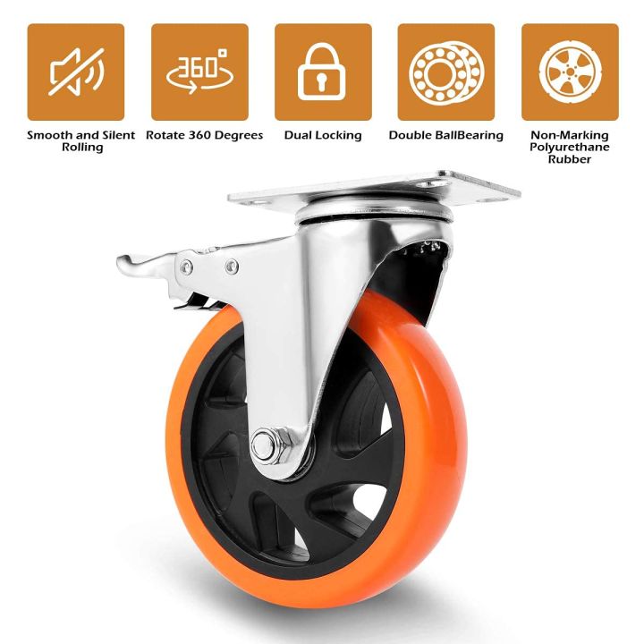 4%20pcs%204%20inch%20Swivel%20Caster%20Wheels%20with%20Dual%20Locking,%20Heavy%20Duty%20of%201400lbs,%20Premium%20Polyurethane%20No%20Noise%20Wheels%20for%20Furniture%20and%20Cart%20Set%20of%204(Free%20Bolts%20and%20Nuts%7C.TYRES%204%20INCH,%20-%20Image%206