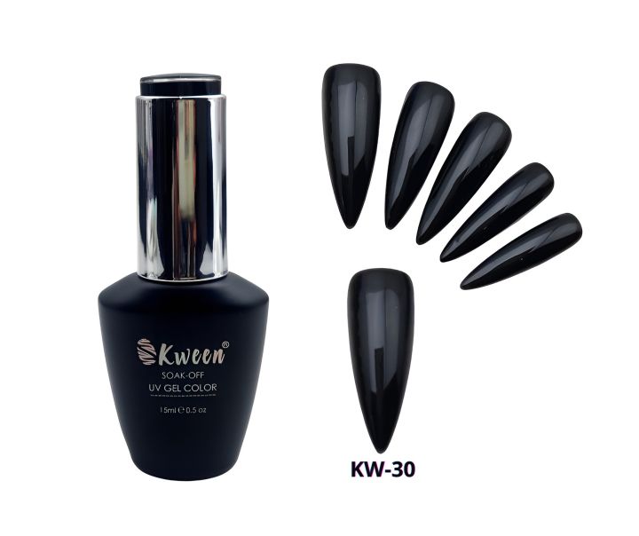 KWEEN Jet Black UV/LED Gel Nail Polish ,UV LED Gel Varnish Soak Off Nail Art Gel Polish
