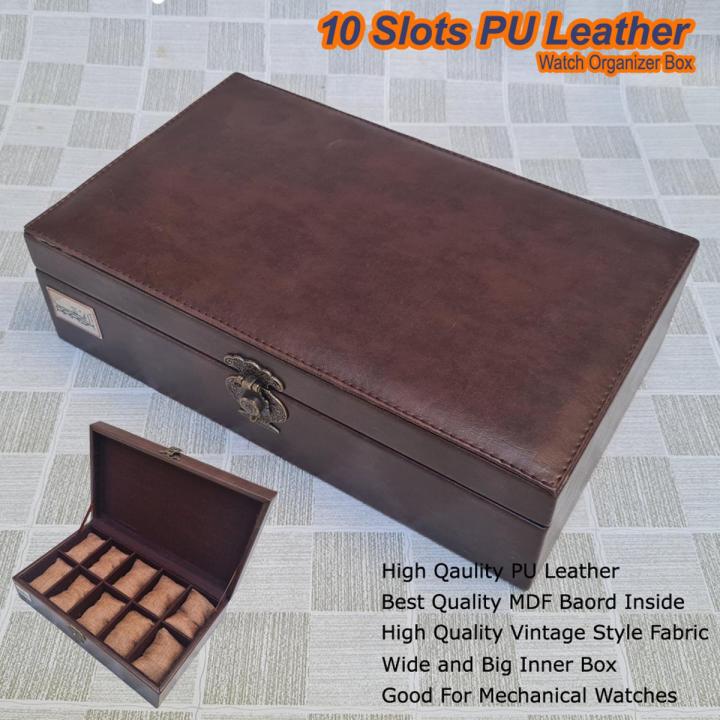 10 Slots 10 Grids Vintage Style PU Leather Watch Organizer Box Smart Watch Organizer Box Watch Smart Watch Storage Box