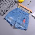Girls denim shorts summer thin middle big kids baby little girls embroidered hot pants outside wear children's pants wholesale. 