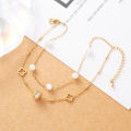SAKURA 1 set of movable gemstone ring women's anklet stainless steel gold-plated layered chain anklet. 