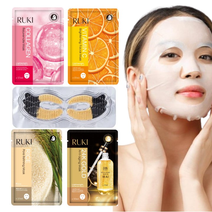 RUKI Pack of 5, Korean Face Sheet Mask, Eyes Patch Mask Rejuvenate, Moisturizing, Hydrating, Vitamin C Facial Sheet Mask, Skin Care Mask