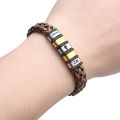 PRMOO Custom Name Mens Bracelets Leather Cord Engraved Stainless Steel Beads Magnetic Clasp Personalized Text Symbols Bracelet. 