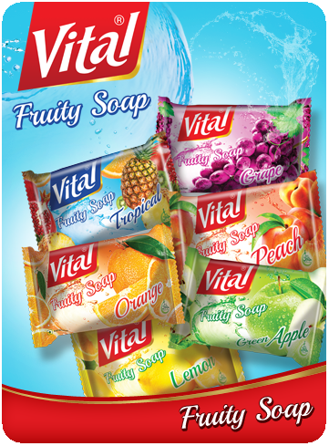 Pack of 3 Vital fruity soap in different fruits/ lemon/peach/ strawberry/ grapes/ green apple/ orange