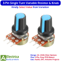 2-Pcs 3-Pin Single Turn Variable Resistor with Knob | 2k 5k 10k 20k 50k 100k 250k Potentiometer for Volume Control, DIY, Arduino & Electronics Projects by Electrica. 