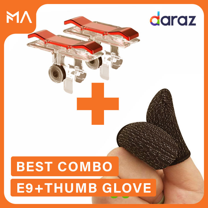 PUBG New Stylish Soft Fortnite controllers  Mobile Gaming Metal Trigger L1 R1 Button with  1 pair of Pubg Gloves  Game Shooter Controller.
