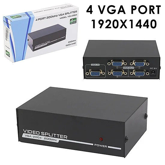 VGA SPLITTER 4 PORT 200 MHZ / 4 Ports VGA Splitter High Quality Video Distribution Switch