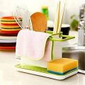 3 in 1 Kitchen Sink Organizer Stand Sink Draining Holder Towel Rack Storage Box (for Dishwasher Liquid, Brush, Cloth, Soap, Sponge). 