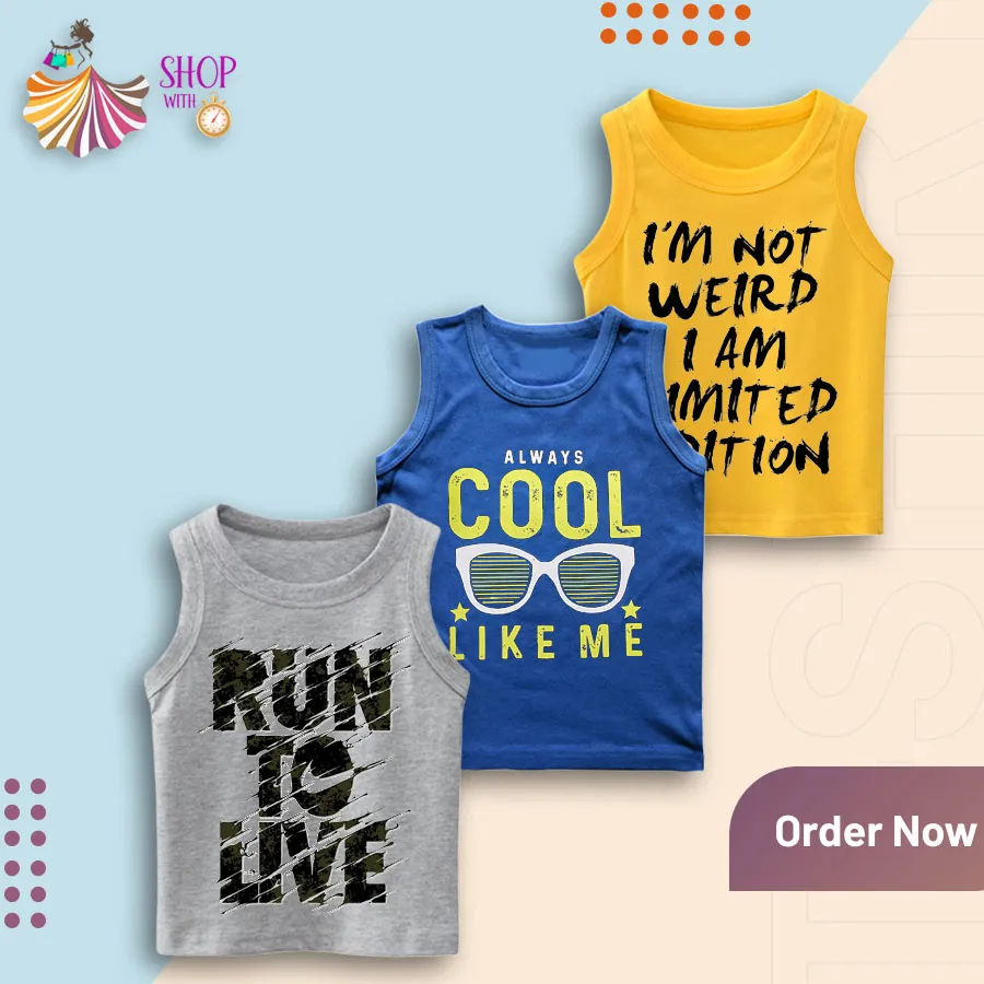 shop with Pack of 2 Boys Summer Cotton Printed Sleeveless T Shirts Cool Comfortable for Warm Weather Daraz.pk