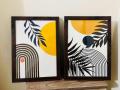 Set of 2 Boho Abstract Wall Art Frames A4 A3 Plastic Frame for Home Decor. 