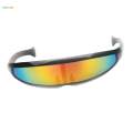 Futuristic Narrow Lens Visor Eye Sunglasses Black+White Frame Silver Mirror. 