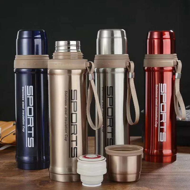 750ml / 1000ml / 1500ml Sports Thermos Flask Vacuum Stainless Steel Water Bottle Outdoor Stainless Steel Large Capacity Thermos Coffee Mug Water Bottle ThermosFlask Hot And Cold Steel Water Bottle For School Kids and Gym and Office