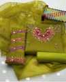 New Wedding Collection Handi Gala Organza 3 PC Fully Handmade Dress With Embroidery Gala and Handmade Bazu With Botiya Wala Dupatta With Kattan Silk ( Libasse-e-Haya ). 