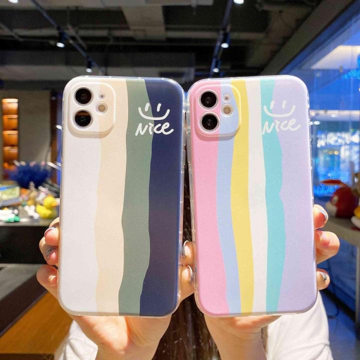 Sroof For OPPO R17 F19 F17 F11 K9 Pro A93 A72 A57 A55 5G A83 A77 A71 A59 A54 A53 A52 A39 A37 A36 A17 A16K A16 A15 A11 A9 A8 A7 A5 A3 A1K INS Smile Rainbow Stripe Tide For Girls Shockroof Silicone All-Inclusive Protective Cover