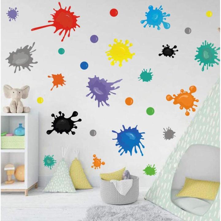 Multicolor Paint Wall Decal Splatter and Splotches Art Sticker for Smooth Surfaces Nursery Playroom Bedroom